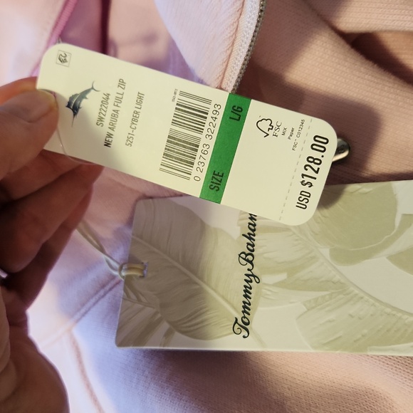 Tommy Bahama Pink New Aruba Full Zip Cyber Light Jacket Cotton Blend Soft Cozy - Picture 12 of 12